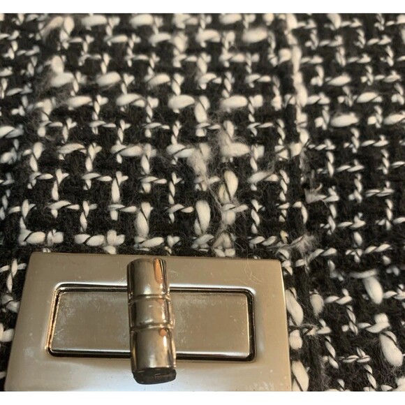 Wild Rose Tweed Handbag Black White Top Handle Removeable Silver Crossbody Chain - Picture 8 of 15
